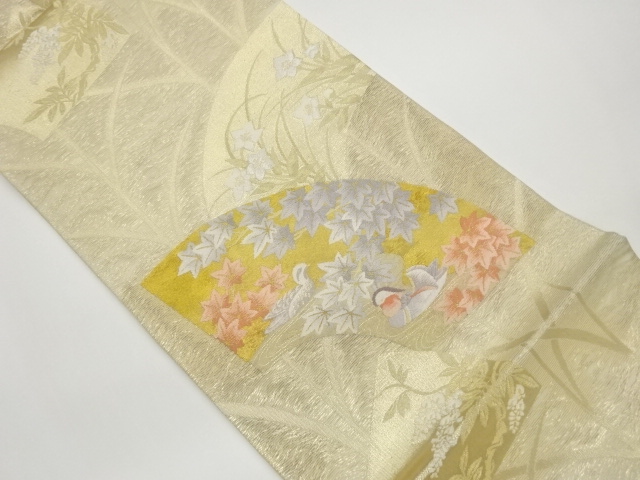 JAPANESE KIMONO / FUKURO OBI FOR SUMMER / WOVEN MANDARIN DUCK & PLANT 